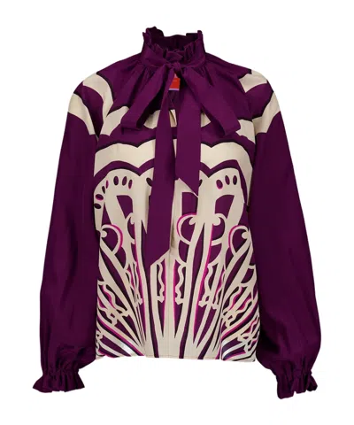 La Doublej Cerere Geometric-print Silk Blouse In Purple