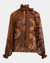 LA DOUBLEJ CERERE LONG-SLEEVE SILK CHIFFON BLOUSE
