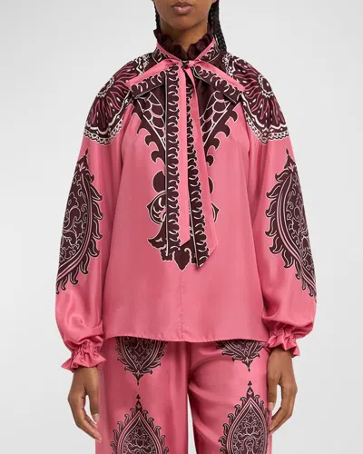 La Doublej Cerere Neck-tie Long-sleeve Silk Blouse In Pink