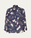 La Doublej Cerere Placee Printed Blouse With Tie Neck In Cream