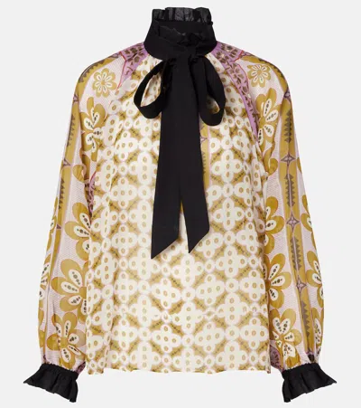 LA DOUBLEJ CERERE PRINTED TIE-NECK SILK BLOUSE