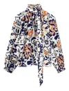 La Doublej Cerere Ruffled High-neck Blouse In Multi