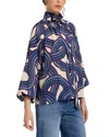 La Doublej Cerere Placee Printed Blouse With Tie Neck In Montecarlo