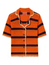 La Doublej Cerere Striped Crochet Shirt In Orange