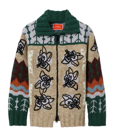 LA DOUBLEJ FLORAL-EMBROIDERED CARDIGAN