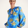 La Doublej Balloon-sleeve Floral Top In Blue