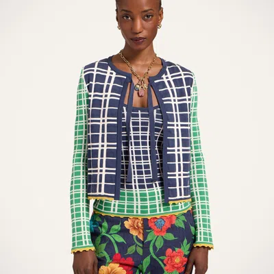 La Doublej Check Me Cardigan In Blue