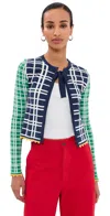 La Doublej Tie Front Checked Cardigan In Blue