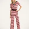 La Doublej Cropped Wide-leg Jacquard-knit Pants In Red