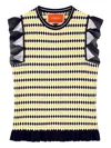 La Doublej Checkers Ruffled Short-sleeve Top In Black