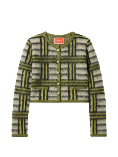 La Doublej Check-pattern Button-up Cardigan In Green