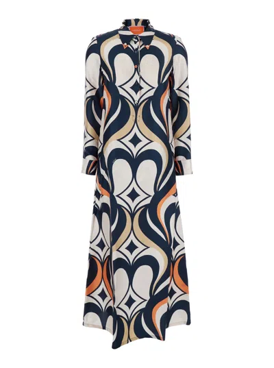 LA DOUBLEJ MULTICOLOR LONG DRESS WITH ALL-OVER GEOMETRIC MOTIF IN FABRIC WOMAN