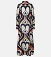 La Doublej Icon Printed Silk-twill Maxi Shirt Dress In Black