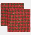 La Doublej Cherries Verde Set Of Two Napkins In Multicolor