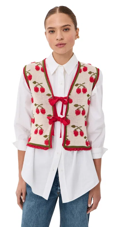 La Doublej Cherry Gilet Multicolor Ecru/green/red