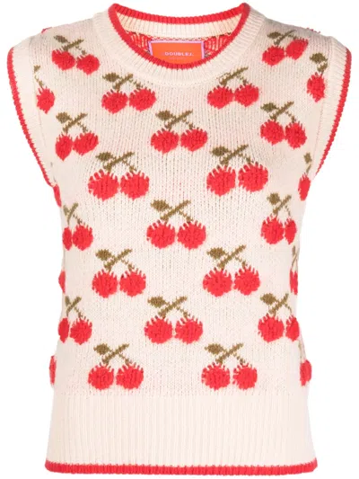LA DOUBLEJ CHERRY PATTERNED INTARSIA-KNIT VEST