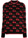 La Doublej Pullover Mit Kirschen-print In Black