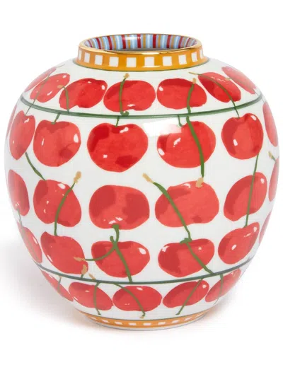 La Doublej Cherry-print Vase In White