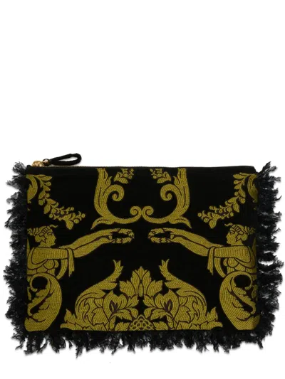 La Doublej Cherub-print Clutch Bag In Black