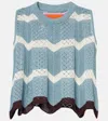 La Doublej Scalloped Striped Pointelle-knit Cotton Tank In Blue