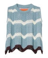 La Doublej Scalloped Striped Pointelle-knit Cotton Tank In Blue