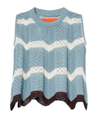La Doublej Chevron Crochet Cotton Crop Top In Blue