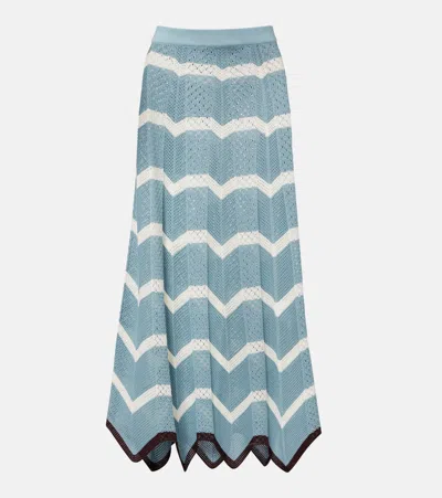 La Doublej Chevron Crochet Cotton Midi Skirt In Blue