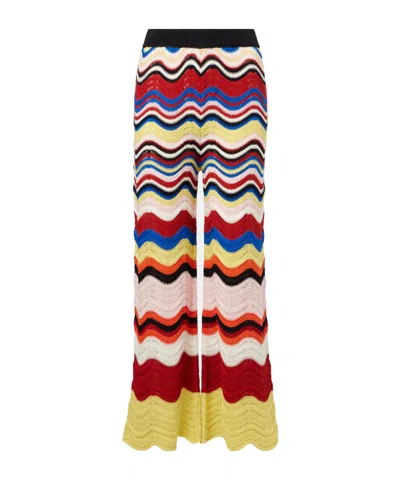 La Doublej Chevron Crochet Cotton Wide-leg Pants In Animal Print