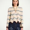 La Doublej Chevron Crochet Cropped Cotton Sweater In Blue