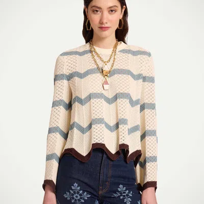 La Doublej Chevron Crop Sweater In Neutral