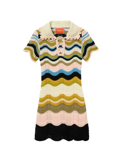 La Doublej Cotton Knitted Chevron Mini Dress In Multi