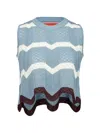 La Doublej Scalloped Striped Pointelle-knit Cotton Tank In Blue
