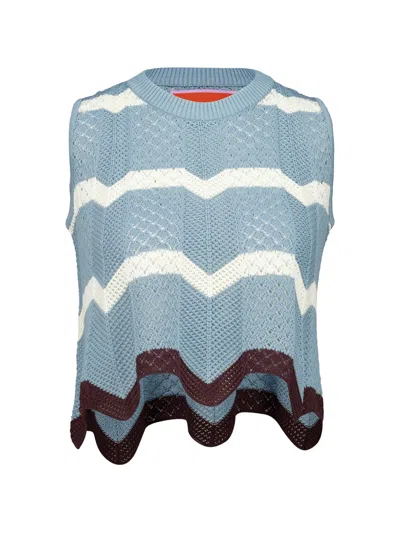 La Doublej Scalloped Striped Pointelle-knit Cotton Tank In Blue