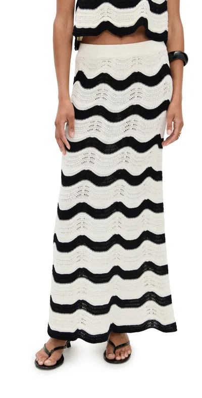 La Doublej Striped Pointelle-knit Cotton Maxi Skirt In White