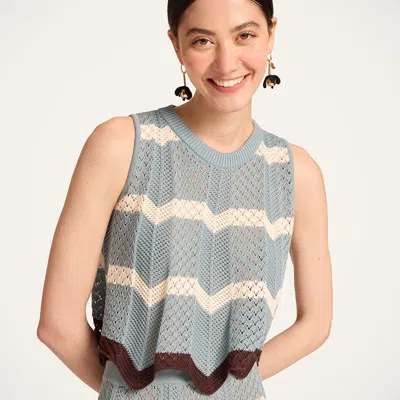 La Doublej Scalloped Striped Pointelle-knit Cotton Tank In Blue