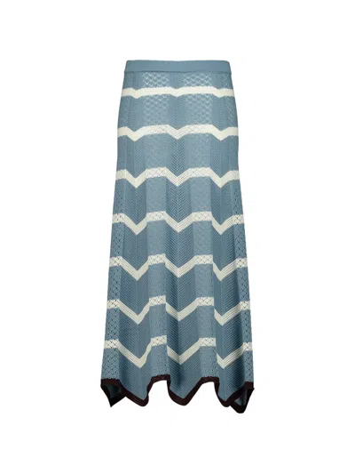 La Doublej Chevron-knit Midi Skirt In Blue