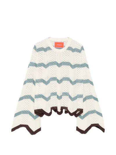La Doublej Chevron-knit Scalloped-edge Knit In White