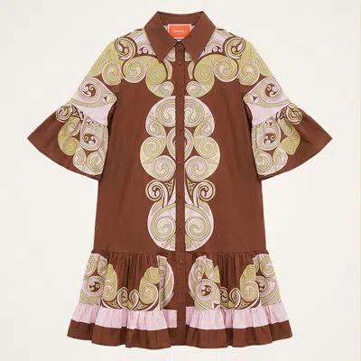 La Doublej Choux Ruffled-trim Dress In Brown