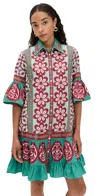 La Doublej Choux Floral-print Cotton-poplin Mini Shirt Dress In Multi