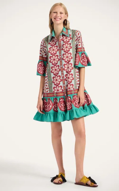 La Doublej Choux Floral-print Cotton-poplin Mini Shirt Dress In Multi