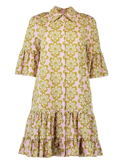 La Doublej Choux Floral Tiered Dress In Brown