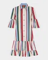 La Doublej Choux Ruffled Striped Cotton-blend Mini Dress In Multicolor