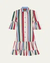 La Doublej Choux Ruffled Striped Cotton-blend Mini Dress In Multicolor