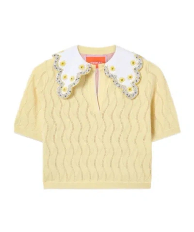 La Doublej Color Block Yellow  Pink In Embroidered Silk Cotton Blend In Nude