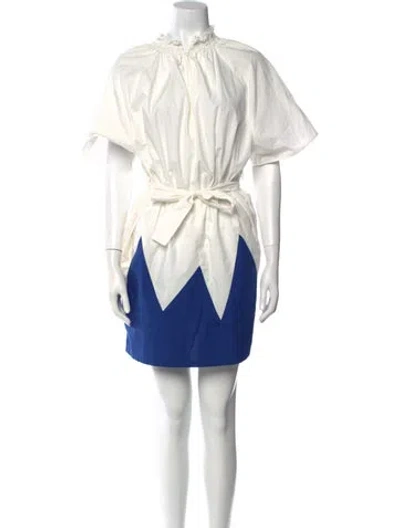 Pre-owned La Doublej Colorblock Pattern Mini Dress In White