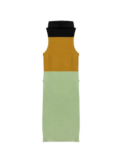 La Doublej Colour Block Hooded Maxi Dress In Green