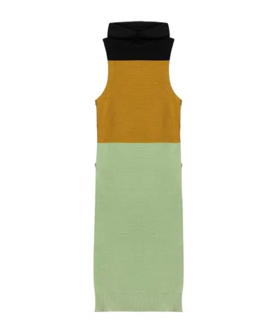 La Doublej Hooded Wool Dress With Dynamic Slits In Multi
