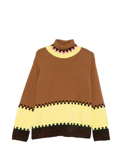 La Doublej Colour-block Intarsia-knit Sweater In Brown