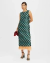La Doublej Jacquard Column Dress With Feather Trim In Jacquard Winter Sun Emerald