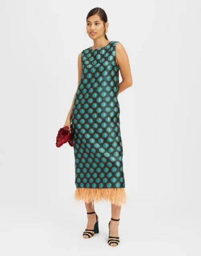 LA DOUBLEJ LA DOUBLEJ COLUMN DRESS JACQUARD WINTER SUN EMERALD